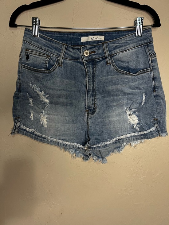 Kancan High Rise Distressed Raw Hem Denim Shorts - Picture 2 of 7